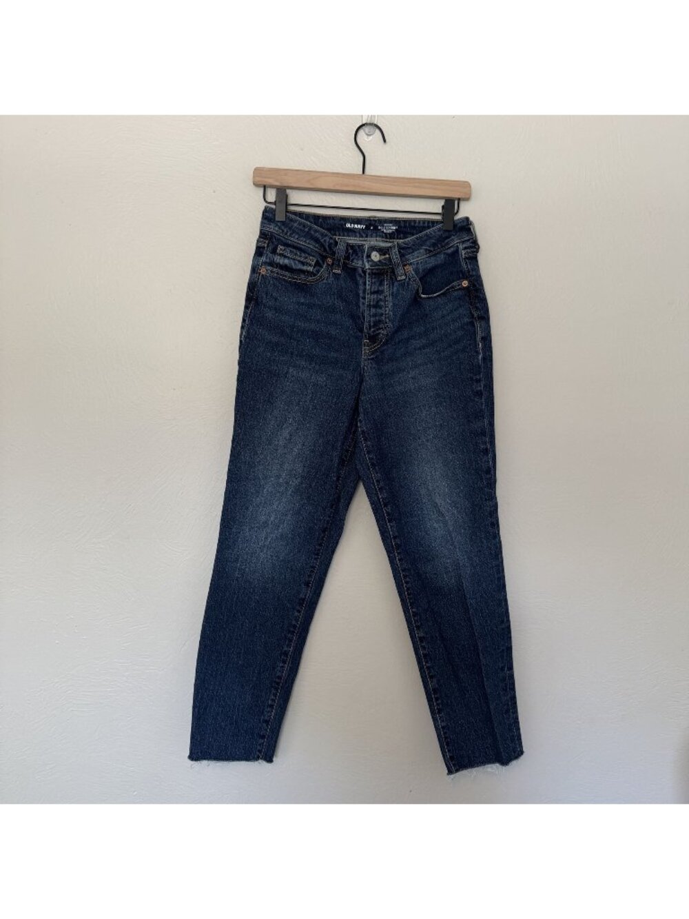 Old Navy High-Rise OG Straight Jeans Button Fly Dark Wash Raw Hem Size 2